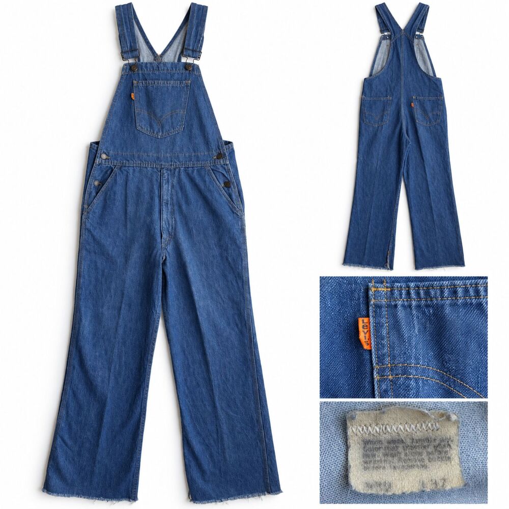 VTG 1970s Levi's Orange Tab Flare Bell Bottom Denim Bib Overalls Size 32x33 Rare